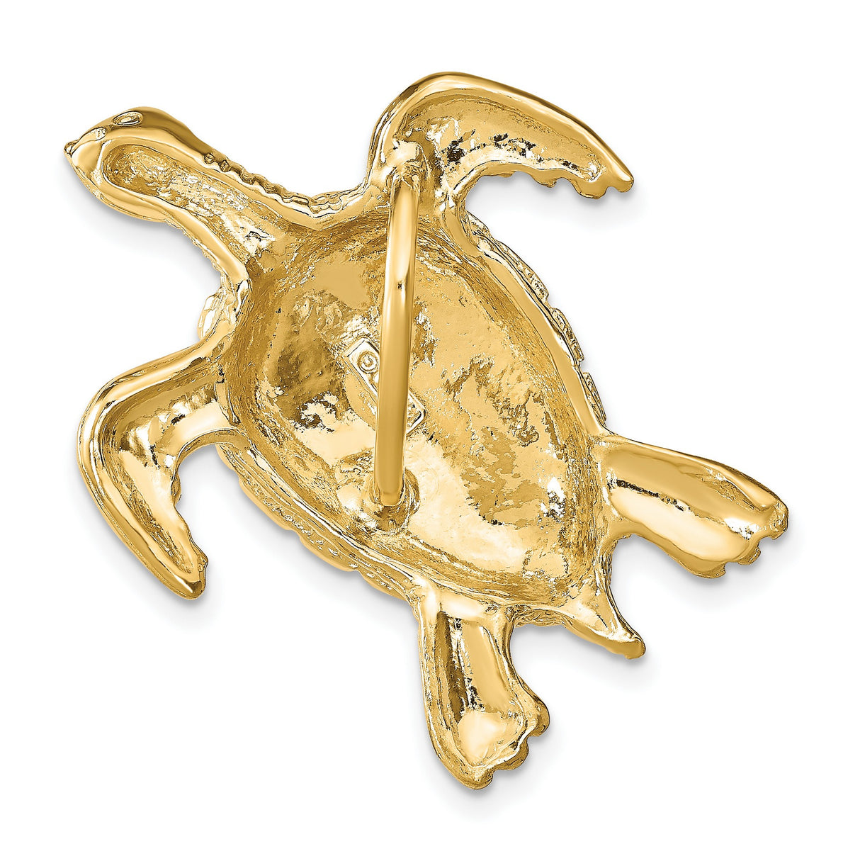 14k Yellow Gold Sea Turtle Pendant with Detailed Shell and Flipper Design, Nature-Inspired Jewelry