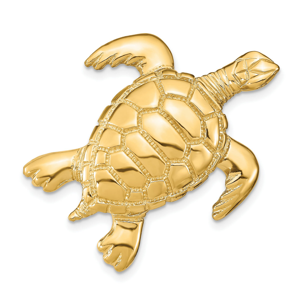 14k Yellow Gold Sea Turtle Pendant with Detailed Shell and Flipper Design, Nature-Inspired Jewelry