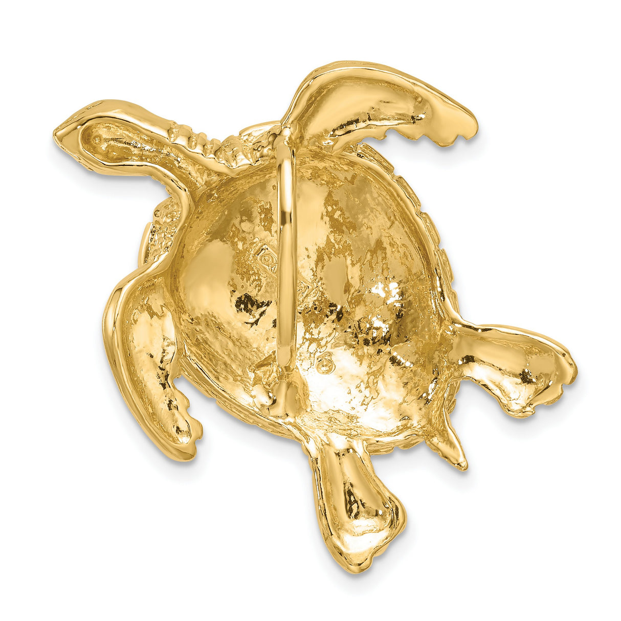 14k Yellow Gold Sea Turtle Pendant with Textured Shell Design, Hawaiian Ocean Theme