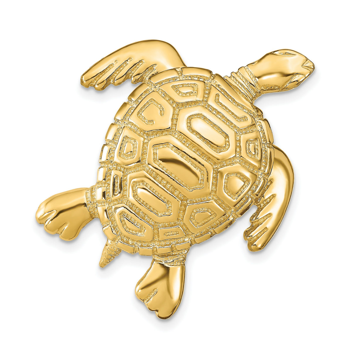 14k Yellow Gold Sea Turtle Pendant with Textured Shell Design, Hawaiian Ocean Theme