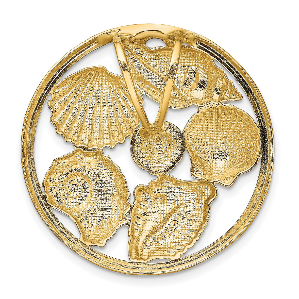 14k Yellow Gold and Rhodium Pendant with Seashell and Sand Dollar Ocean Theme