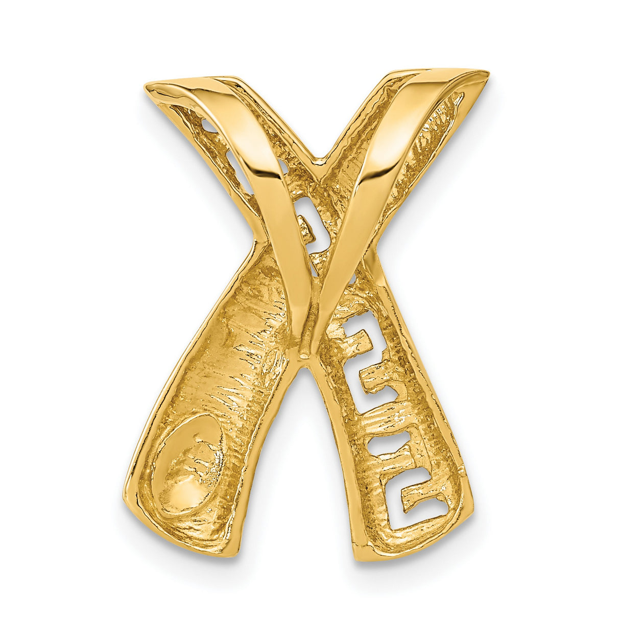 14k Multi-Tone Gold X Pendant with Greek Key Motif, Unisex Geometric Statement Jewelry