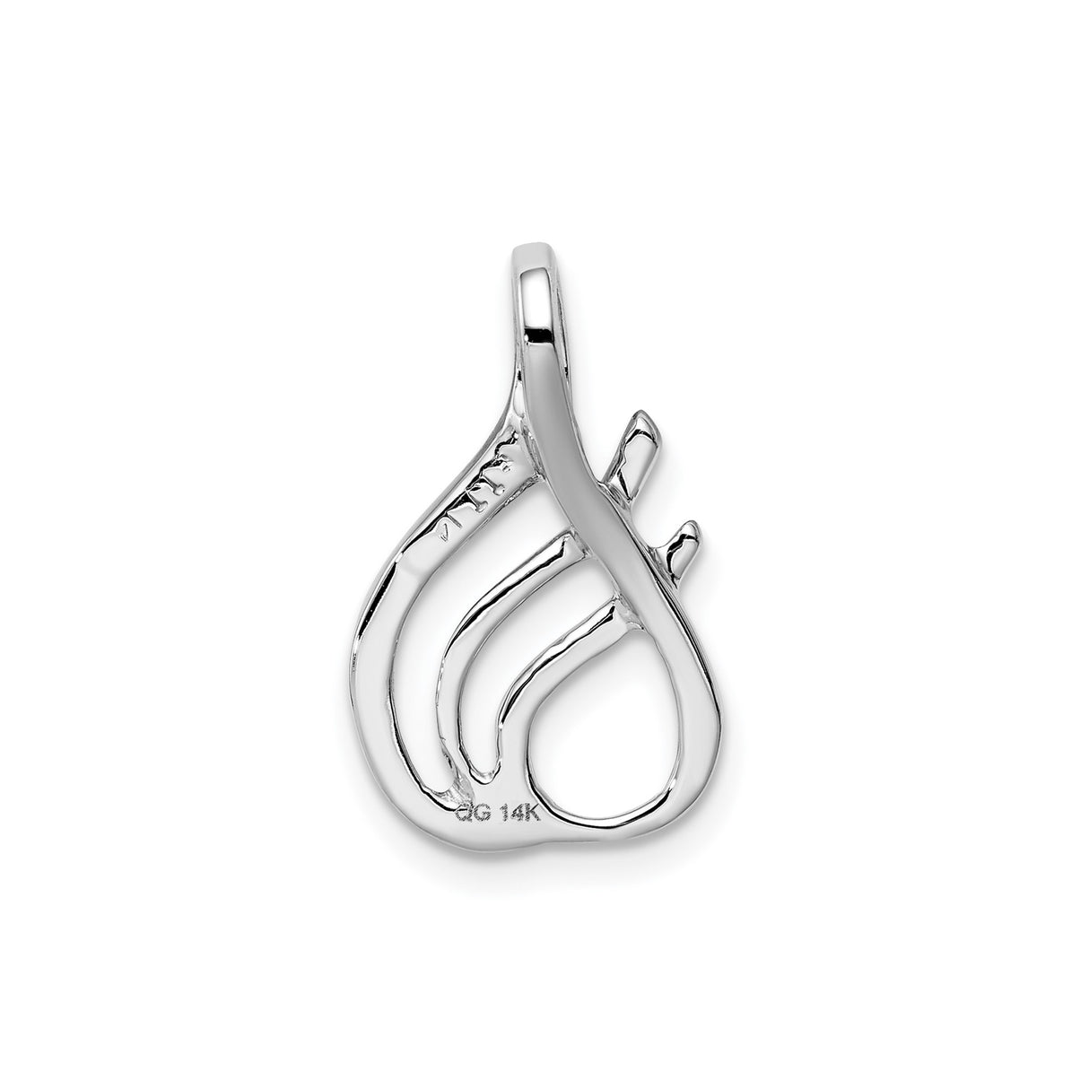 14k White Gold Flame Pendant with Sleek Open Design, Christian Symbol for Women