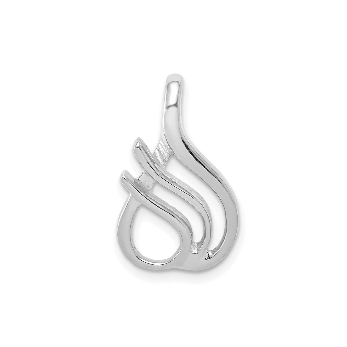 14k White Gold Flame Pendant with Sleek Open Design, Christian Symbol for Women
