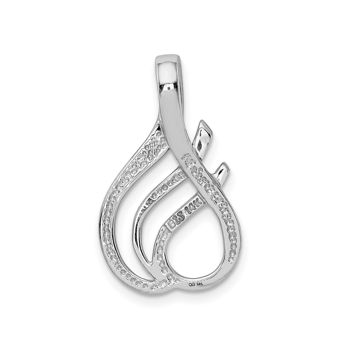 14k White Gold Abstract Flame Pendant with Fluid Design, Symbolic of Passion and Energy