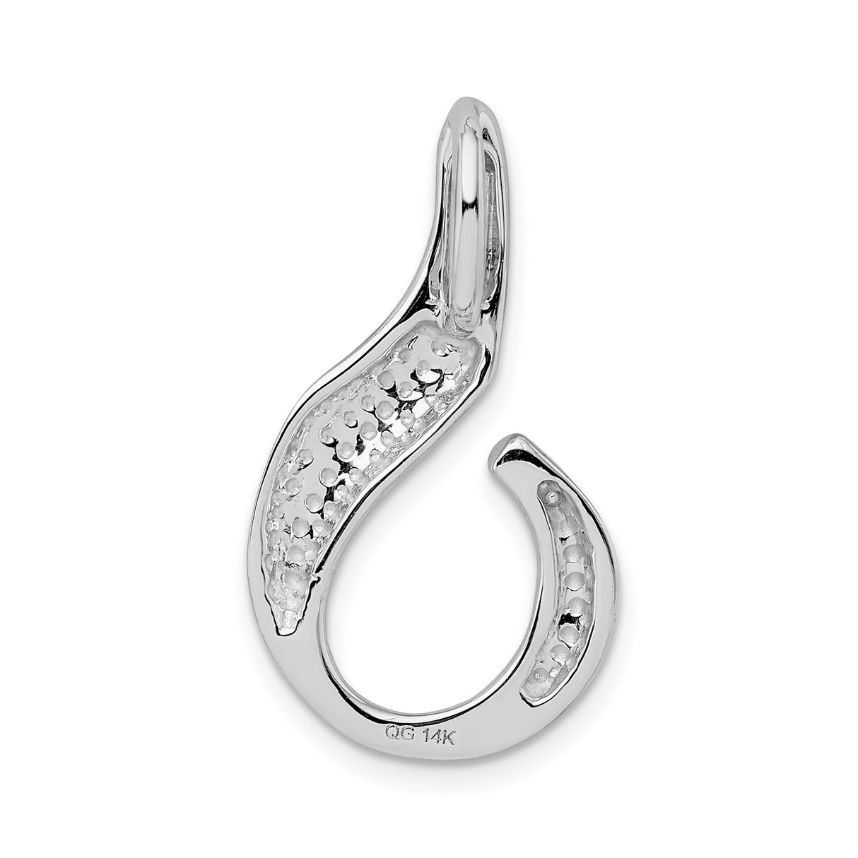 14k White Gold Flame Hook Pendant, Modern Abstract Design Symbolizing Strength and Energy, Unisex