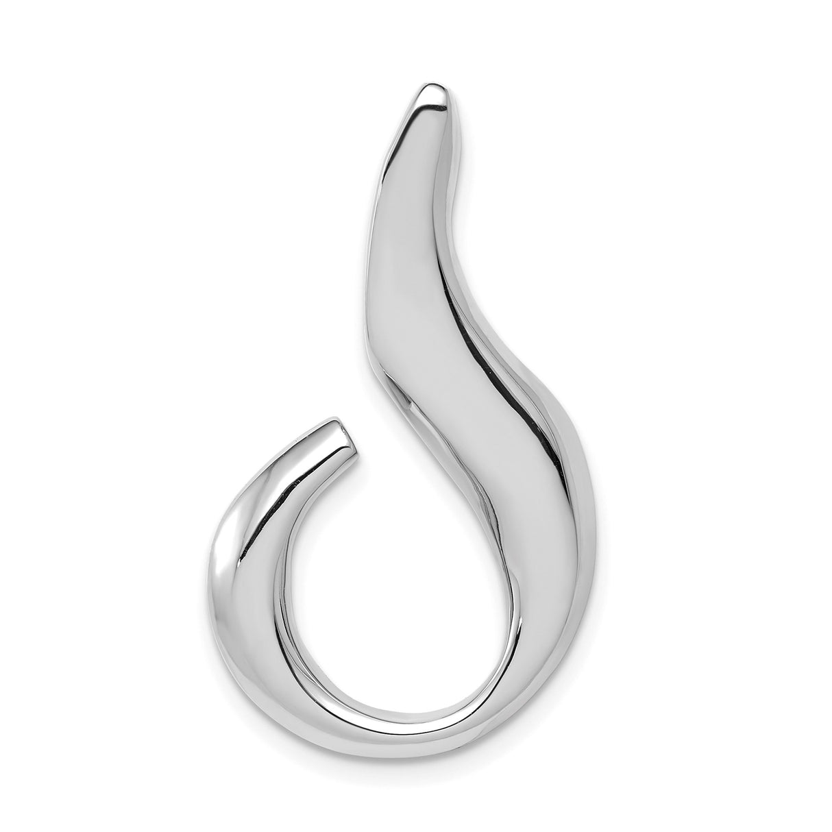 14k White Gold Flame Hook Pendant, Modern Abstract Design Symbolizing Strength and Energy, Unisex