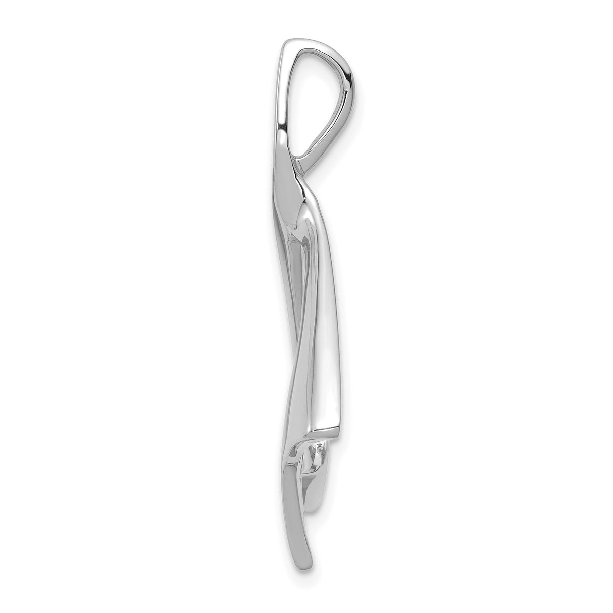 14k White Gold Flame Shaped Pendant with Sleek Curved Design, Symbolic of Passion and Inner Strength