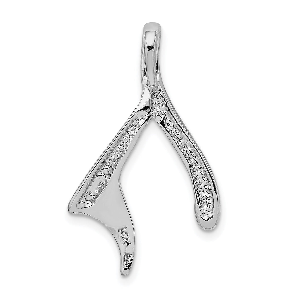 14k White Gold Flame Shaped Pendant with Sleek Curved Design, Symbolic of Passion and Inner Strength