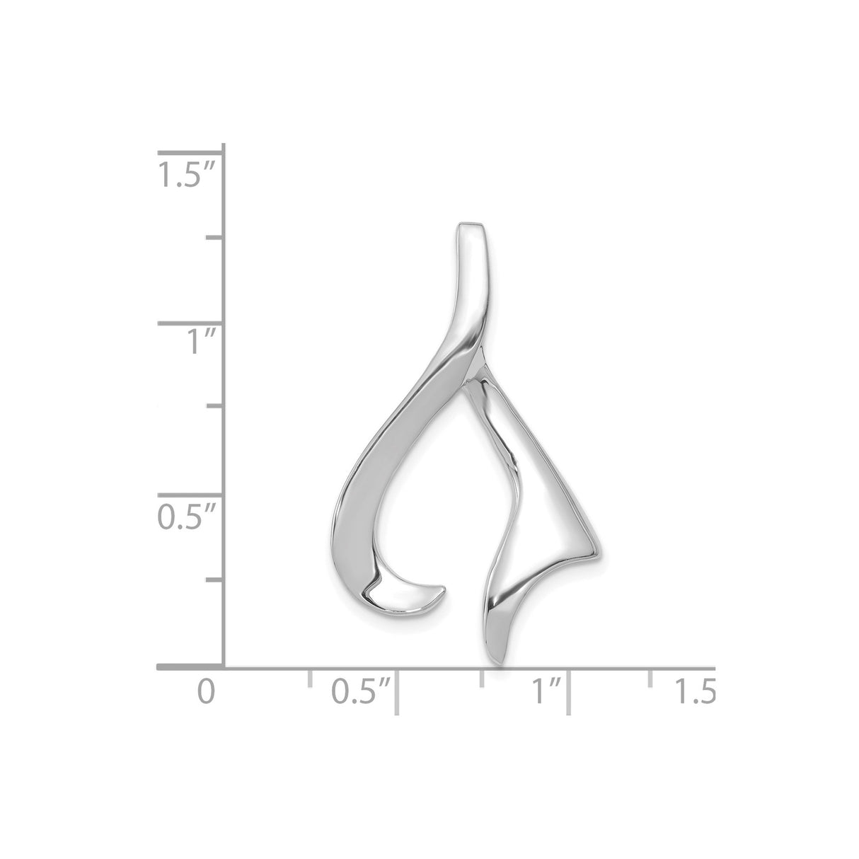 14k White Gold Flame Shaped Pendant with Sleek Curved Design, Symbolic of Passion and Inner Strength