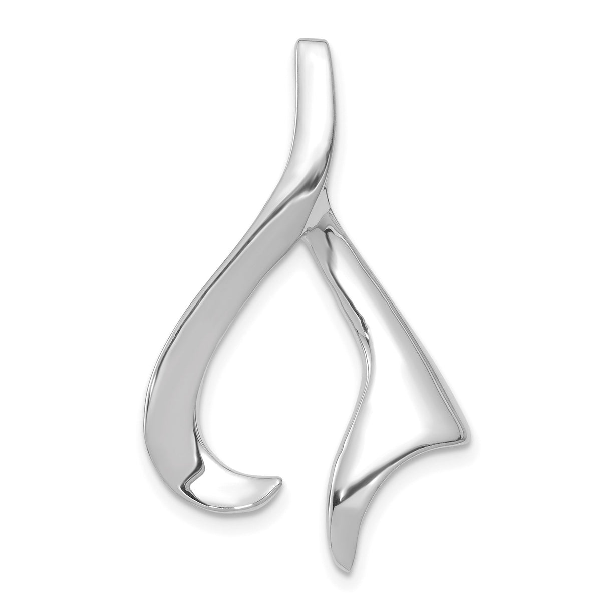 14k White Gold Flame Shaped Pendant with Sleek Curved Design, Symbolic of Passion and Inner Strength