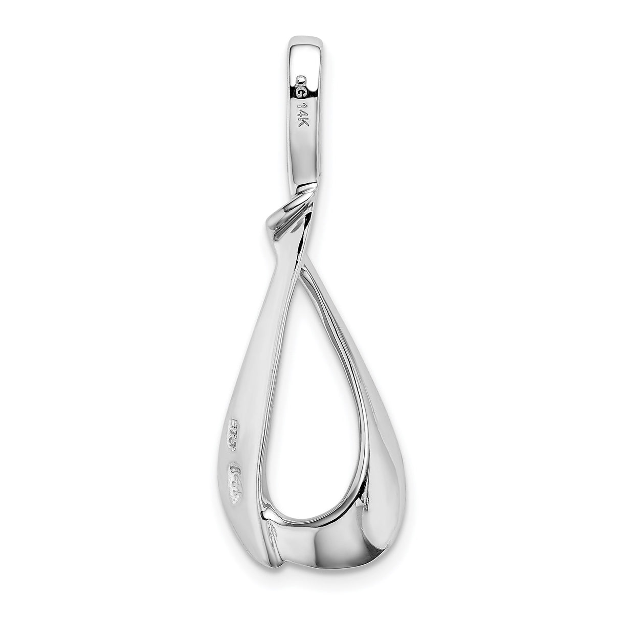 14k White Gold Teardrop Pendant with Open Loop Design and Polished Finish