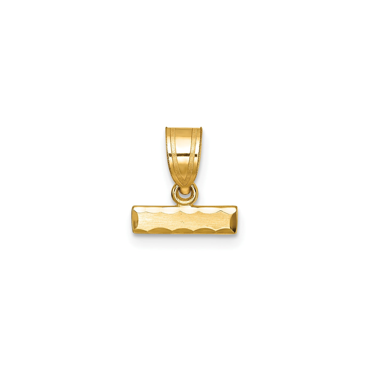 14k Yellow Gold Horizontal Bar Pendant, Scalloped Edge, Engraving Ready, Unisex Charm