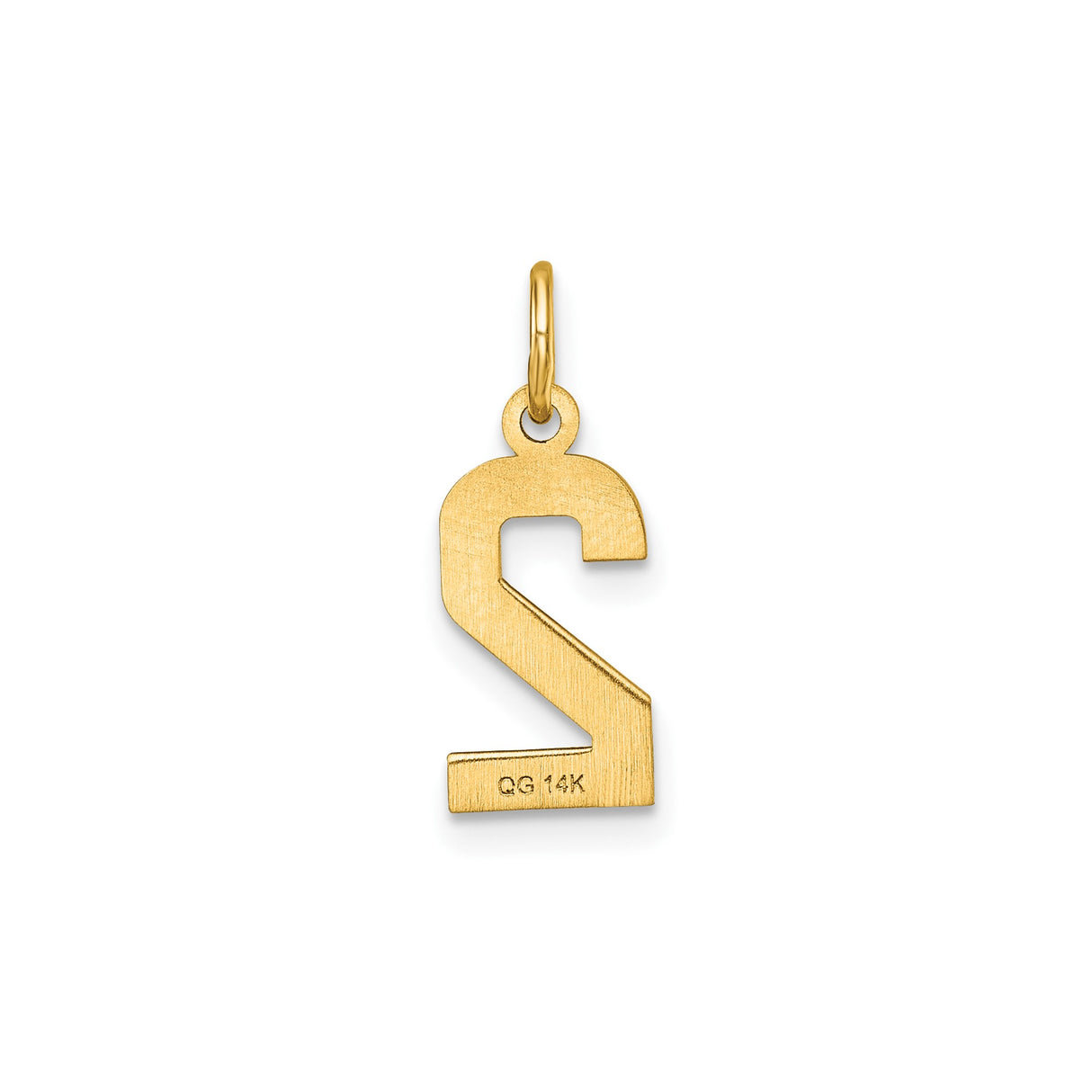 14k Yellow Gold Number 2 Charm Pendant with Textured and Polished Finish