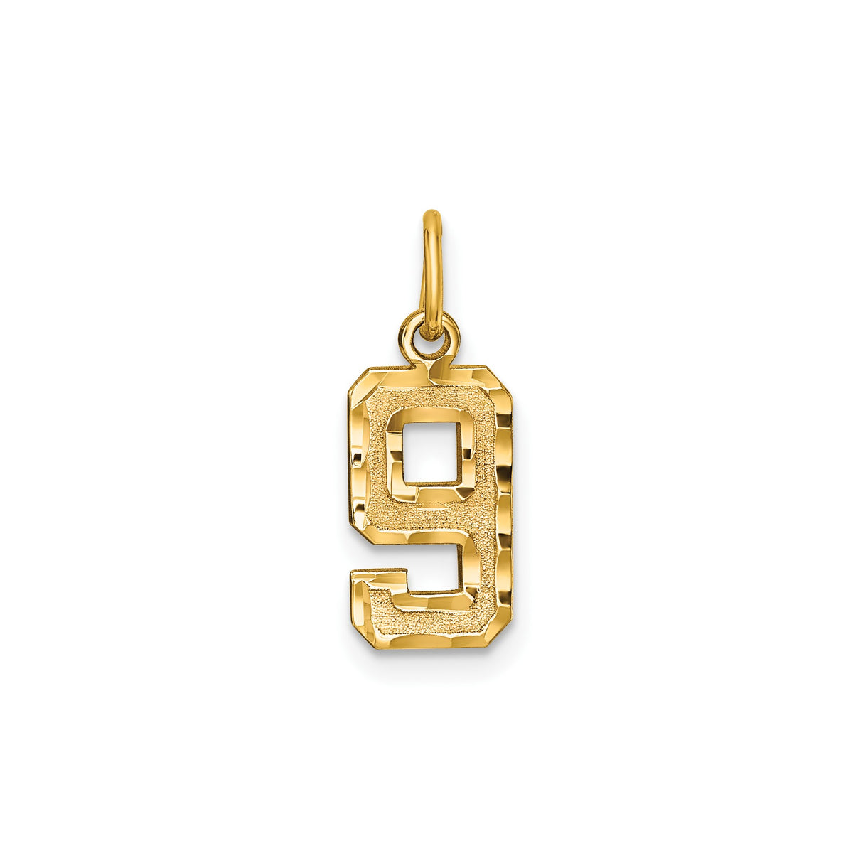 14k Yellow Gold Number 9 Pendant, Textured and Polished Finish, Unisex Charm