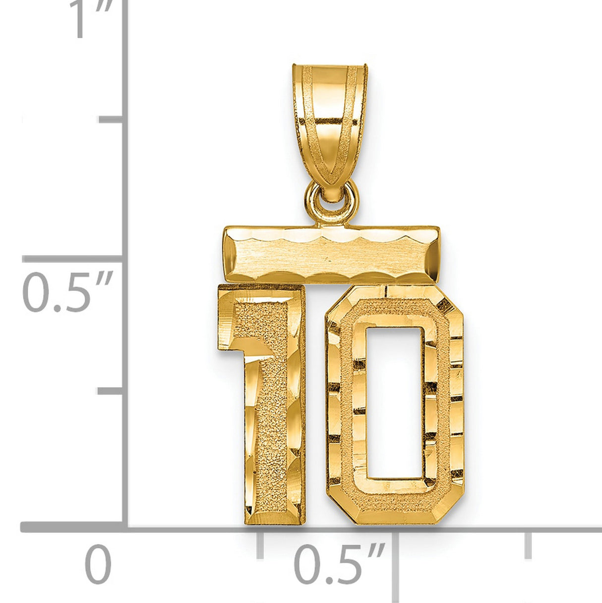 14k Yellow Gold Number 10 Pendant, Polished and Textured Block Font, Unisex Sports Charm