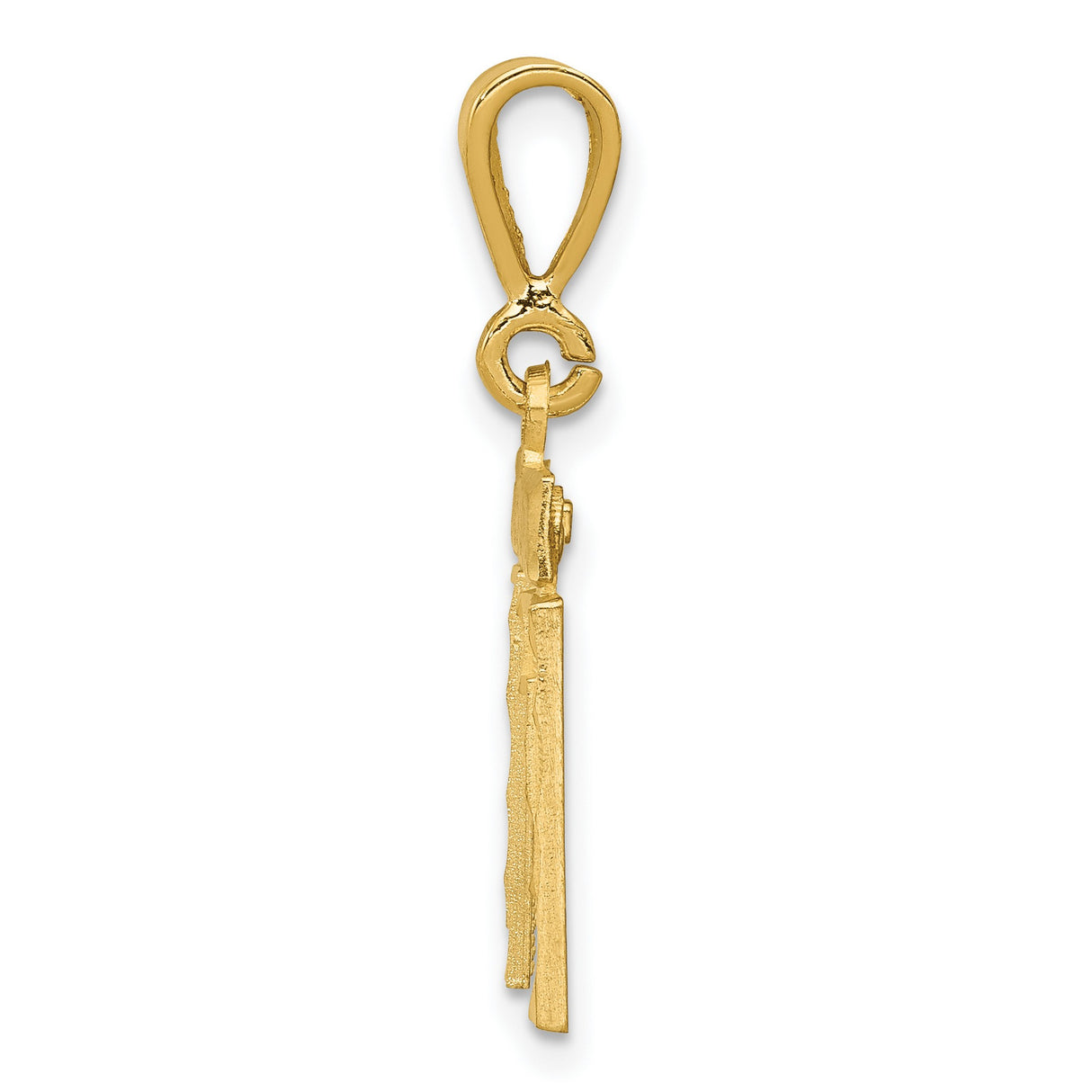 14k Yellow Gold Chai Pendant with Hebrew Symbol for Life, Textured and Polished Religious Jewelry