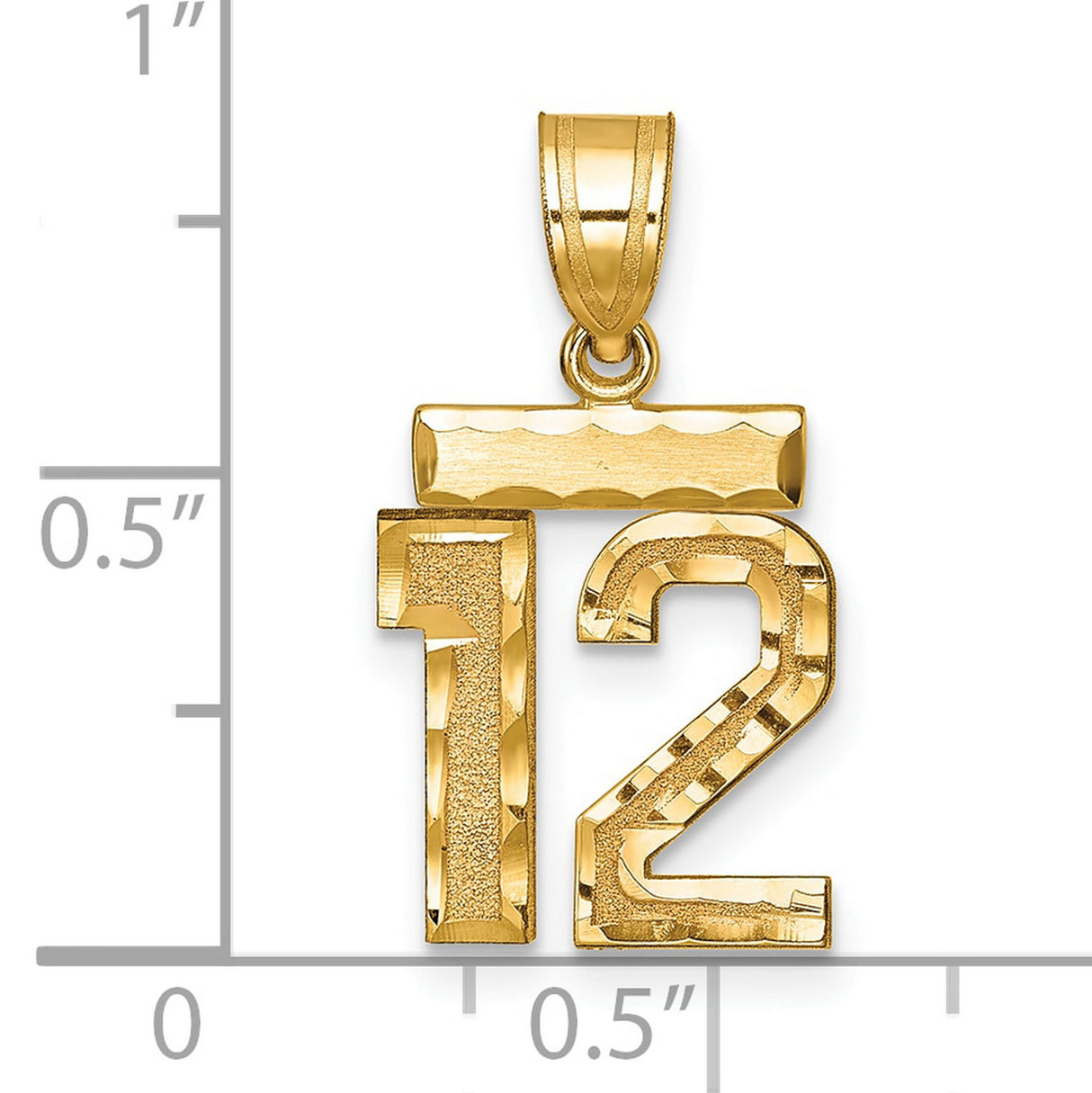 14k Yellow Gold Number 12 Pendant, Textured Sports Charm for Men or Unisex Wear