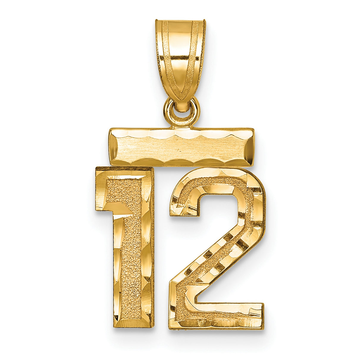 14k Yellow Gold Number 12 Pendant, Textured Sports Charm for Men or Unisex Wear