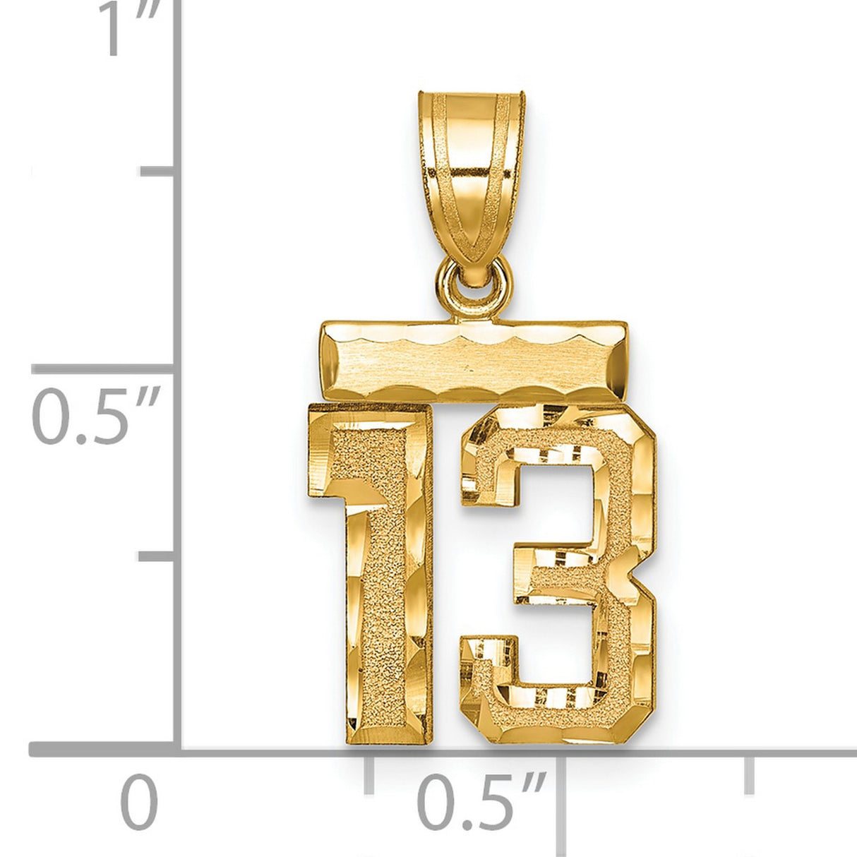 14k Yellow Gold Number 13 Pendant, Cutout Textured Design, Urban Style Jewelry for Men or Unisex