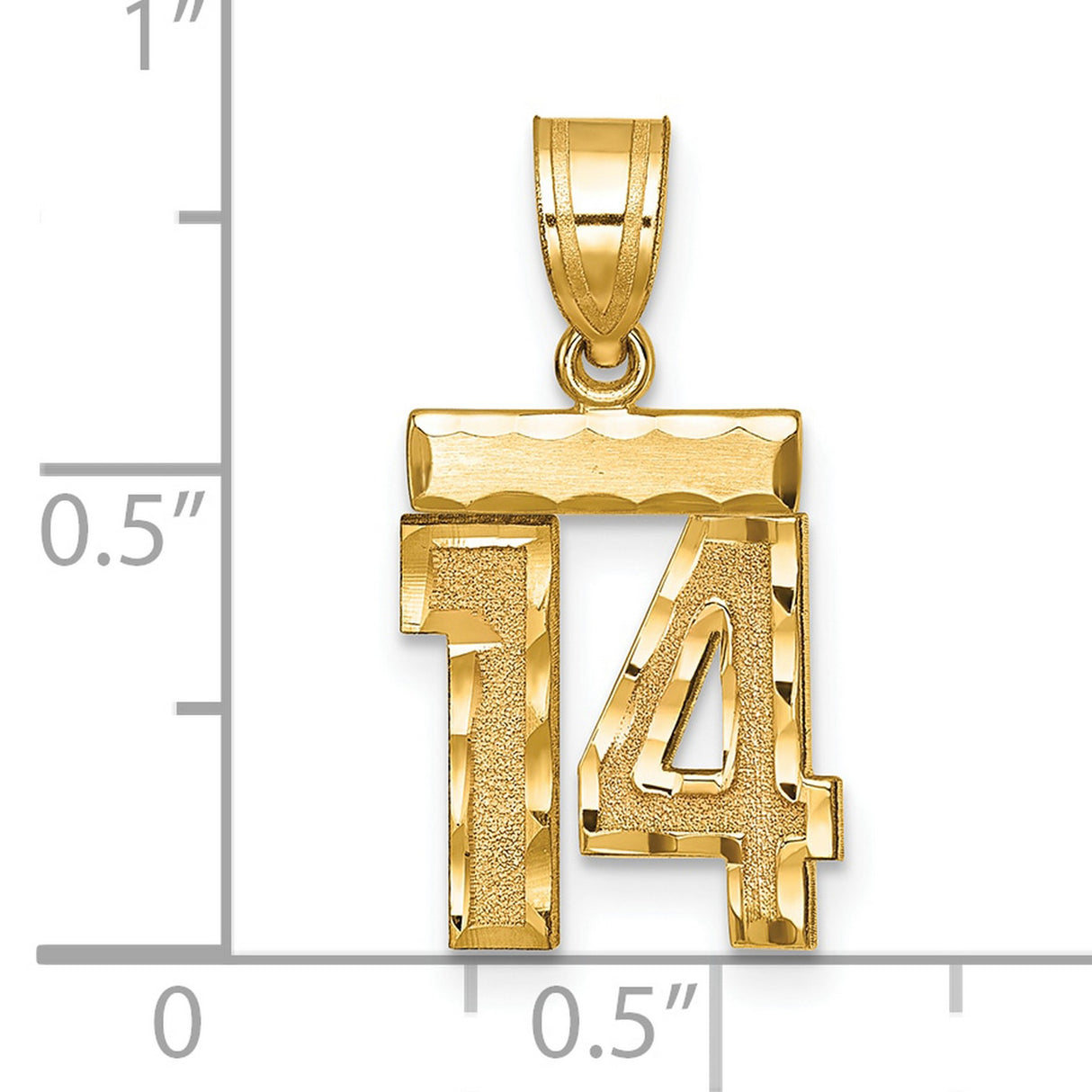 14k Yellow Gold Number 14 Pendant, Bold Textured Charm for Men or Unisex Wear