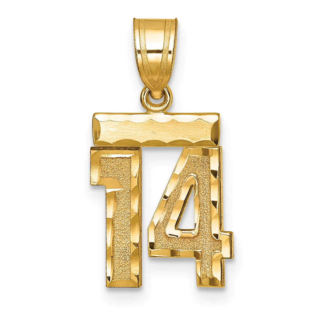 14k Yellow Gold Number 14 Pendant, Bold Textured Charm for Men or Unisex Wear