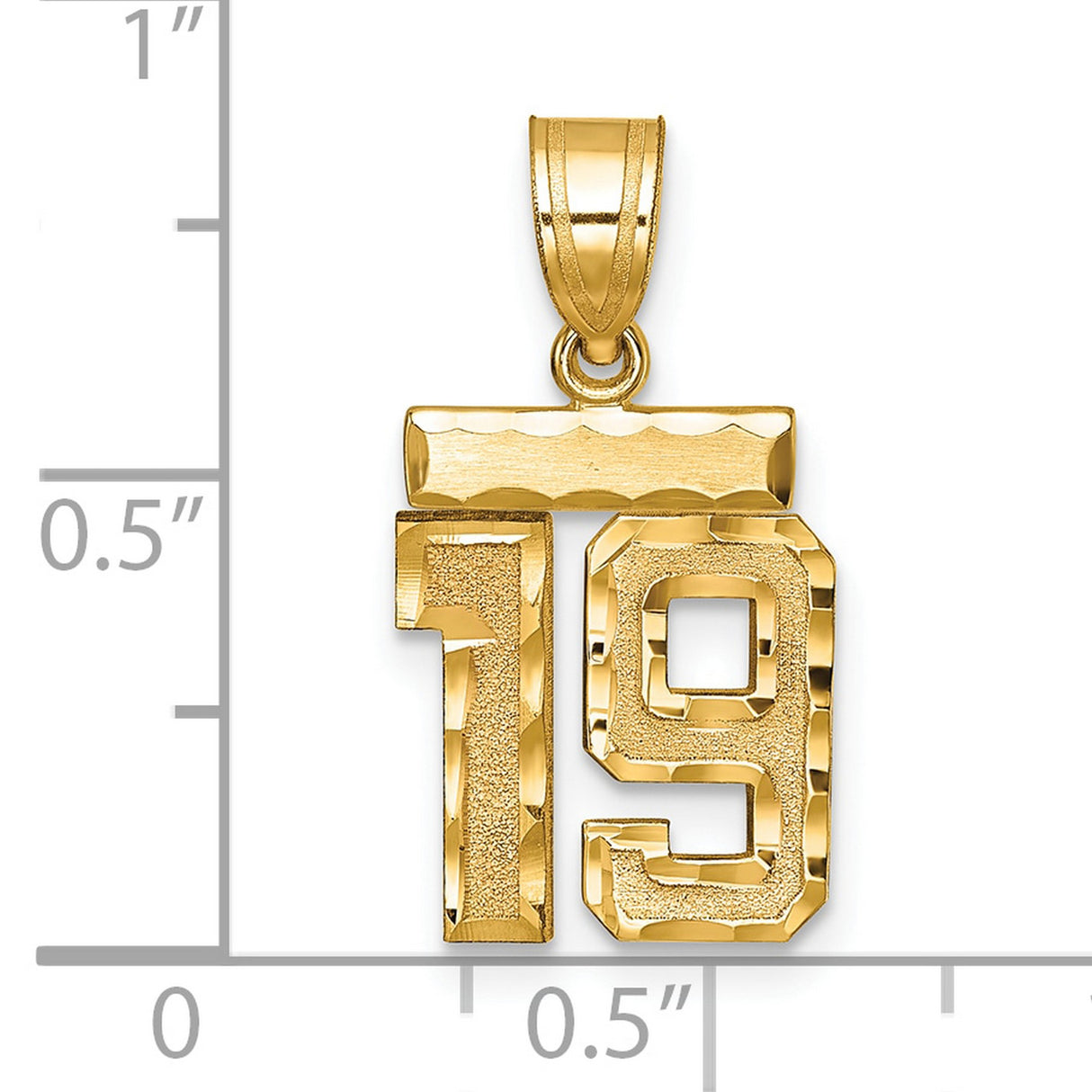 14k Yellow Gold Number 19 Pendant, Bold Block Font with Polished and Textured Finish