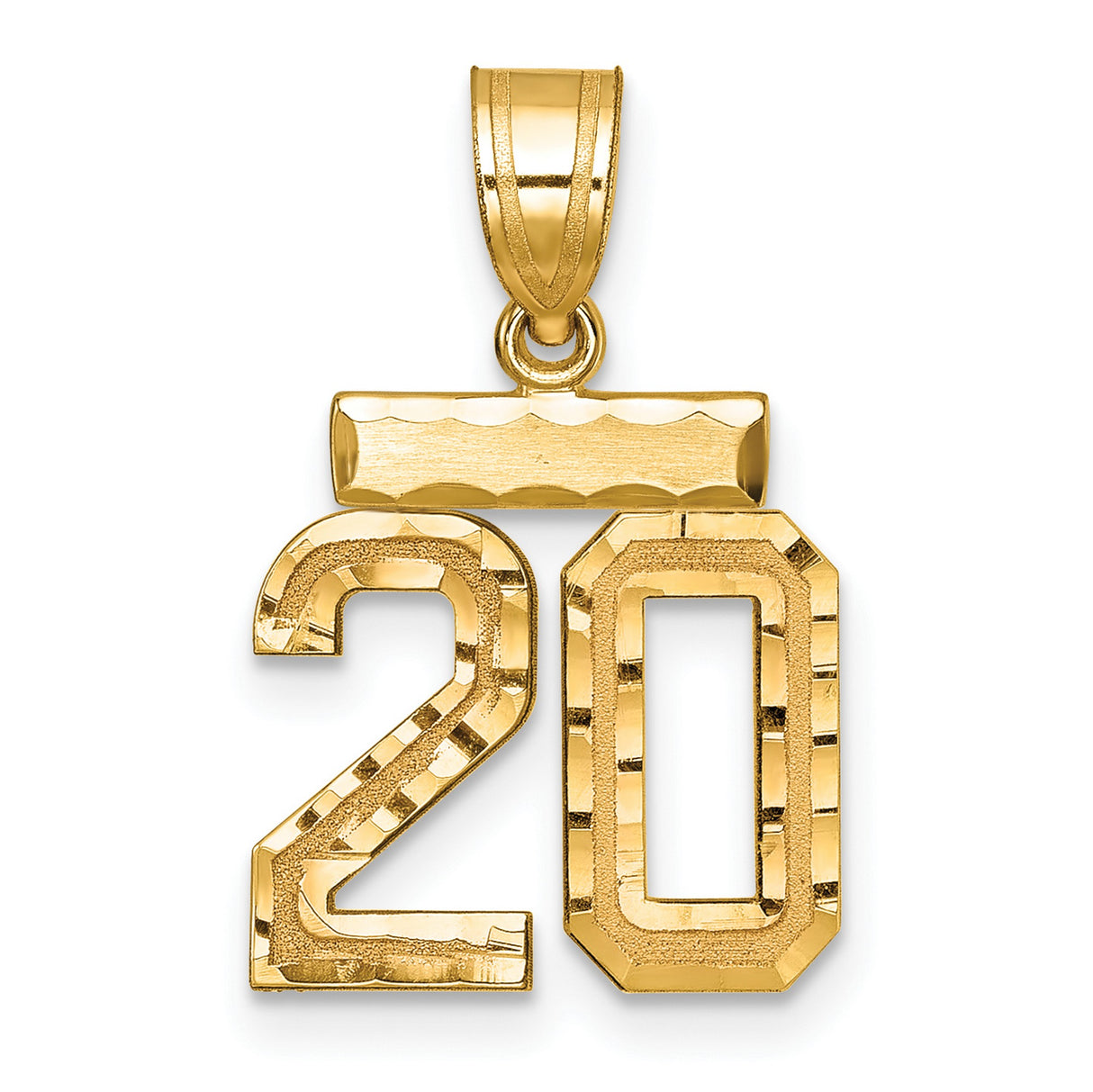 14k Yellow Gold Number 20 Pendant, Bold Textured Numeral Charm for Men or Unisex Wear