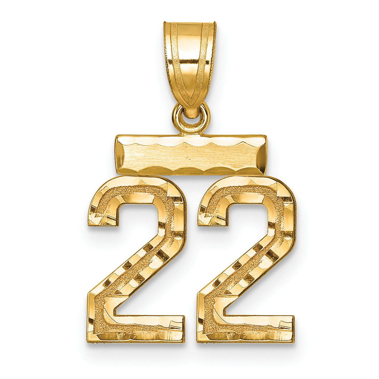 14k Yellow Gold Number 22 Pendant, Bold Textured Jersey Number Charm, Unisex Design