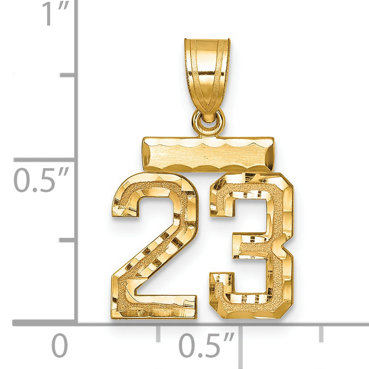 14k Yellow Gold Number 23 Pendant, Textured and Polished Sports Charm for Men or Unisex