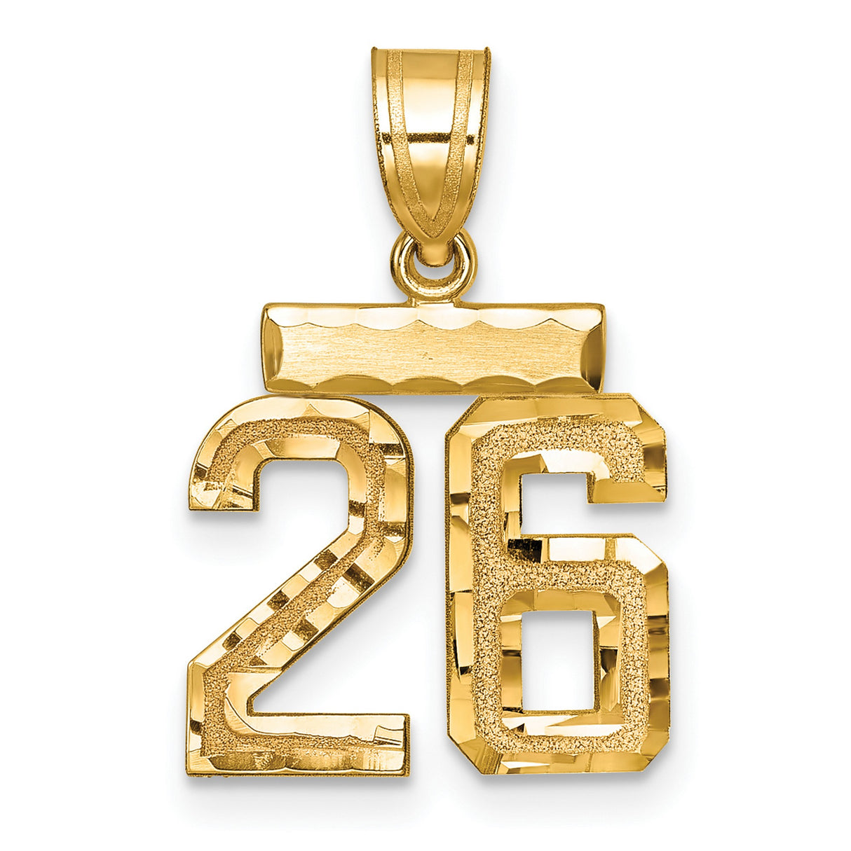14k Yellow Gold Number 26 Pendant, Polished and Textured Finish, Bold Hip Hop Style