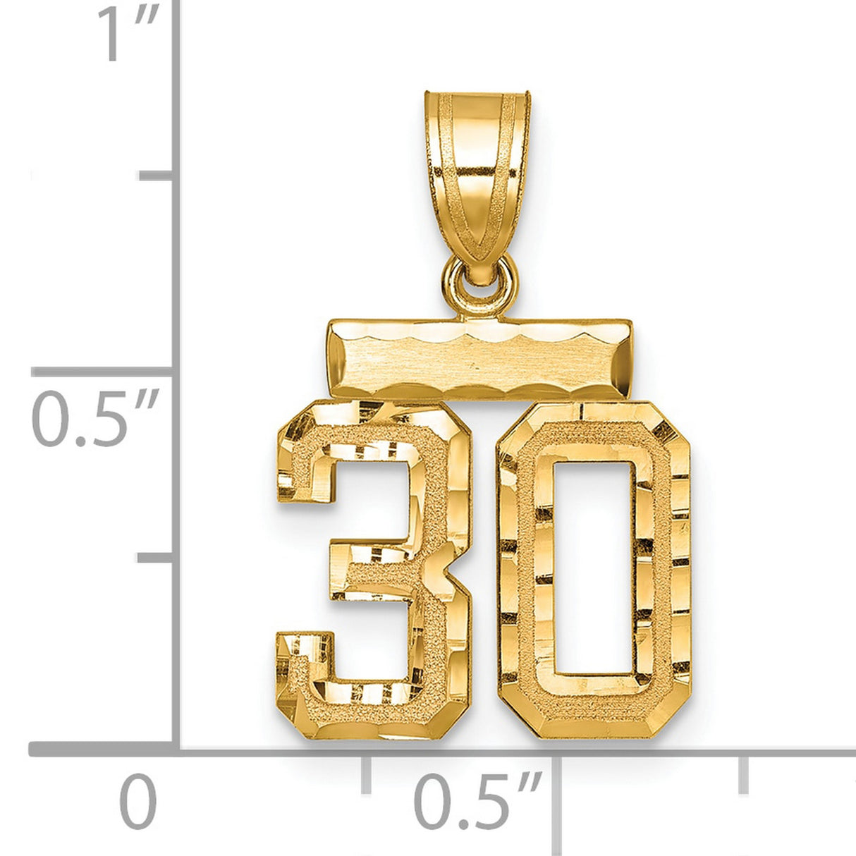 14k Yellow Gold Number 30 Pendant with Cutout Design and Diamond-Cut Finish