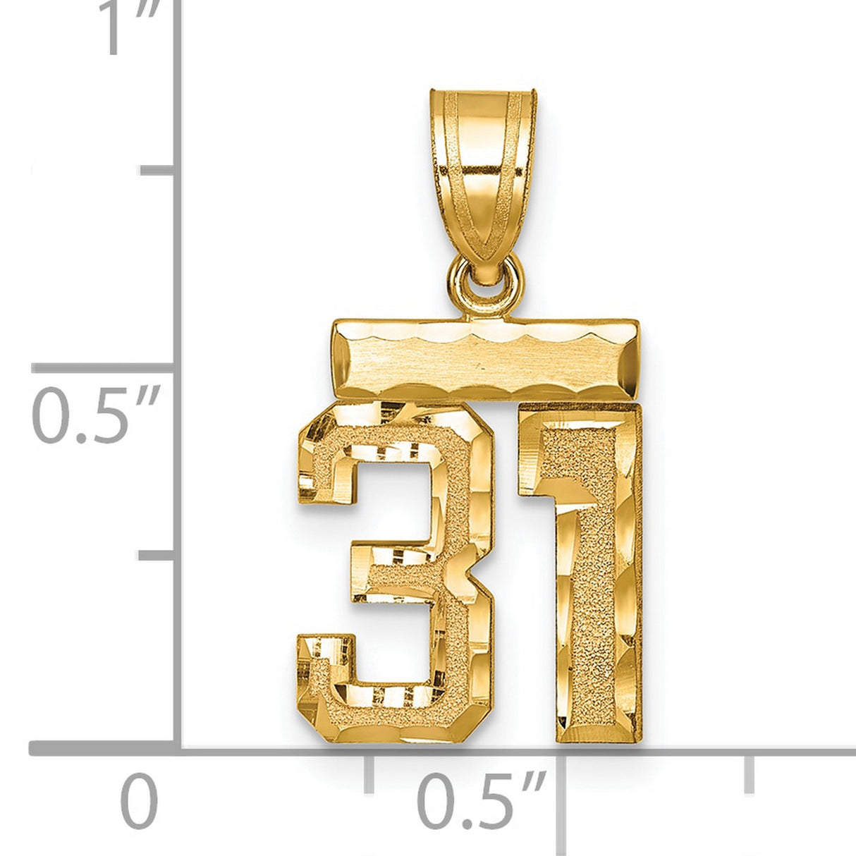 14k Yellow Gold Number 31 Pendant, Bold Sports Charm with High-Polish and Textured Finish