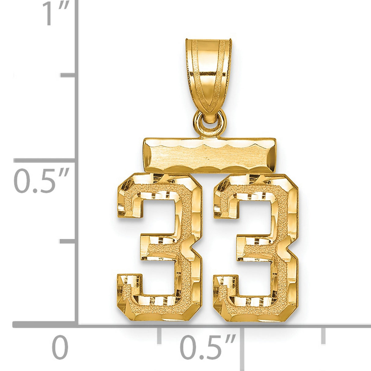 14k Yellow Gold Number 33 Pendant, High Polish and Textured Sports Charm for Men or Unisex