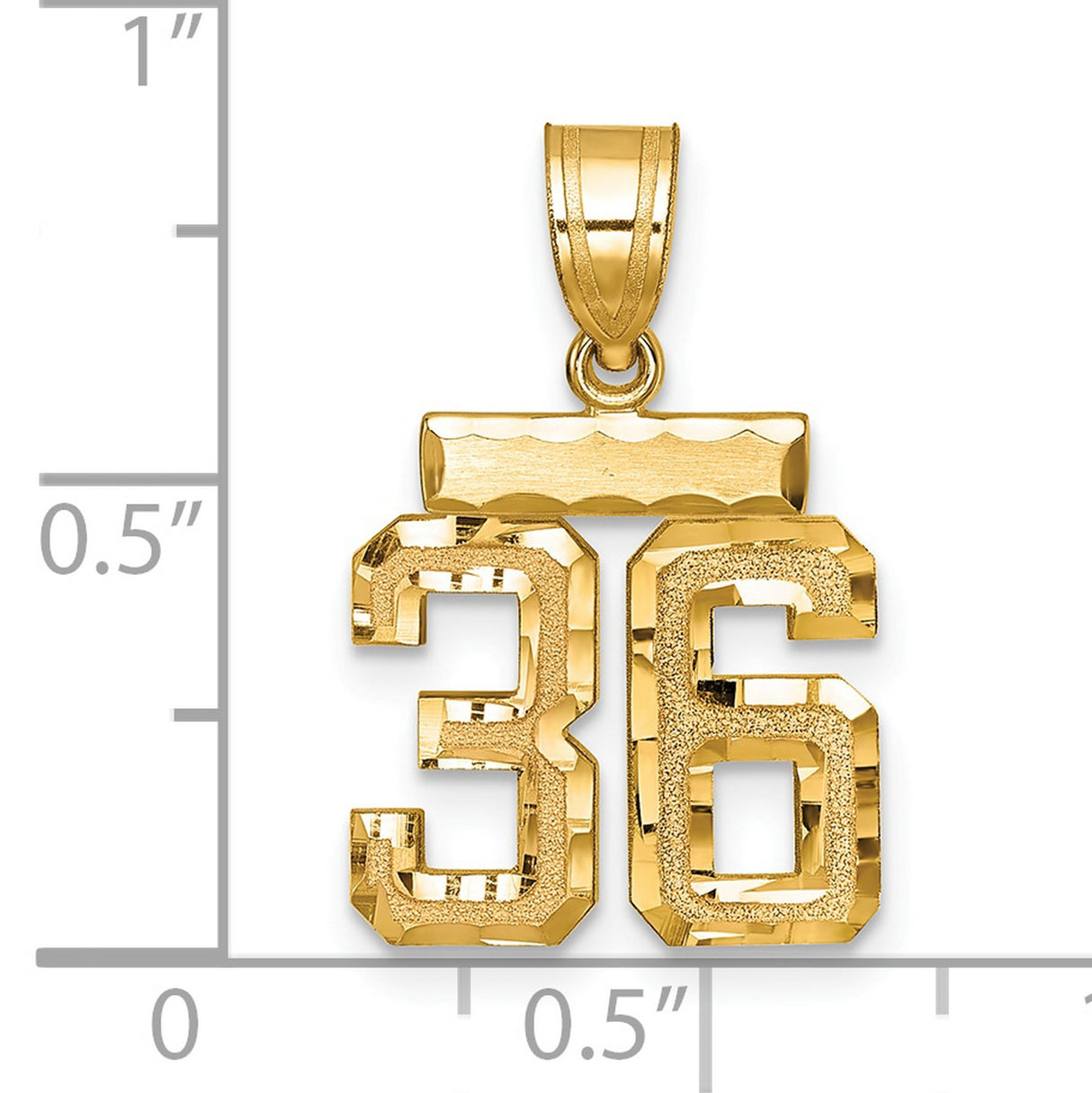 Small Brushed Diamond-cut Number 36 Charm Pendant in Real 14k Yellow Gold