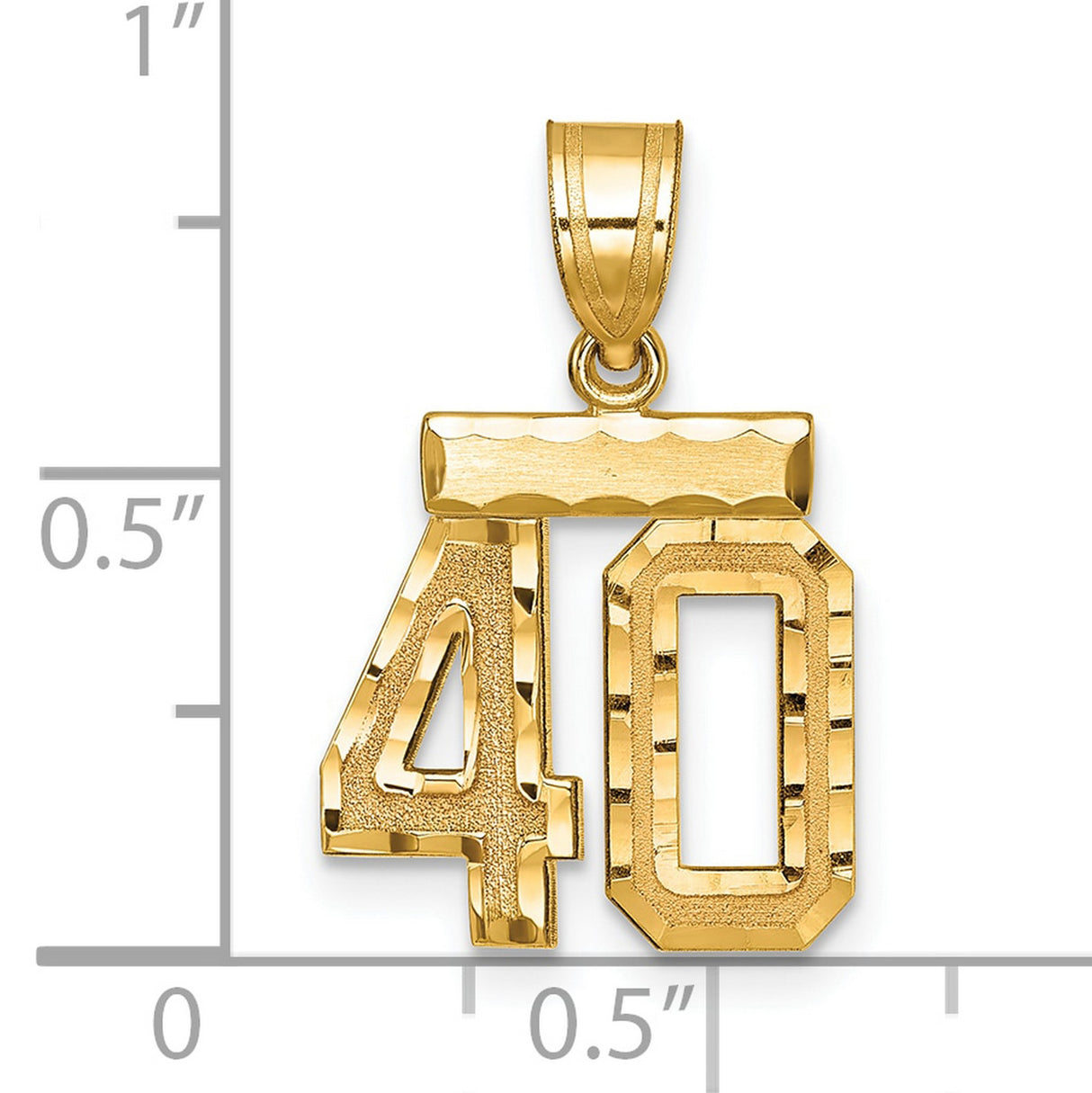 Small Brushed Diamond-cut Number 40 Charm Pendant in Real 14k Yellow Gold