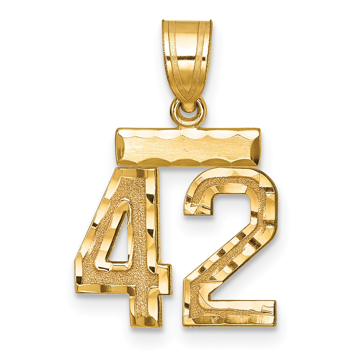 14k Yellow Gold Number 42 Pendant with Polished and Textured Finish, Unisex Sports Charm