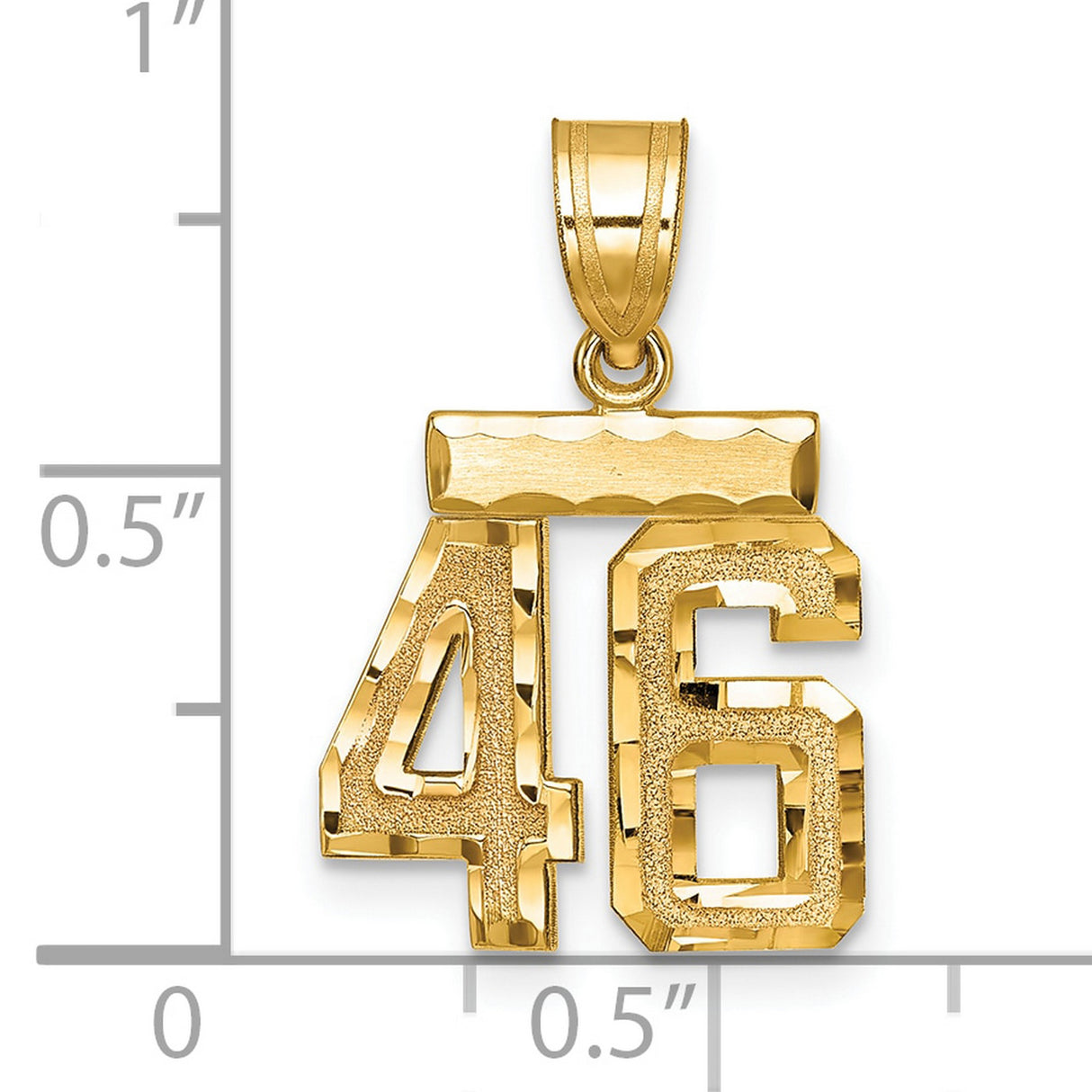 Small Brushed Diamond-cut Number 46 Charm Pendant in Real 14k Yellow Gold