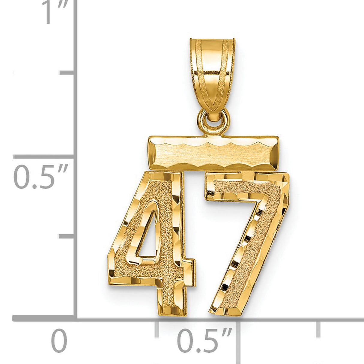 14k Yellow Gold Number 47 Pendant, Textured and Polished Unisex Charm