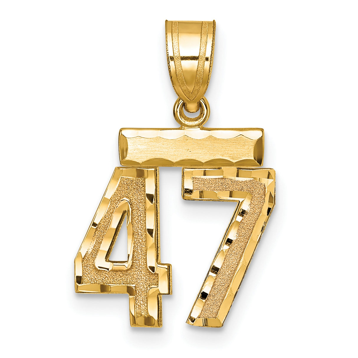 14k Yellow Gold Number 47 Pendant, Textured and Polished Unisex Charm