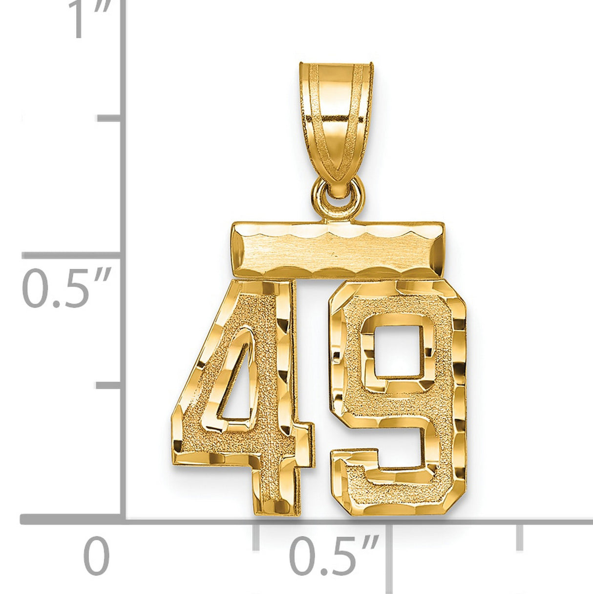 Small Brushed Diamond-cut Number 49 Charm Pendant in Real 14k Yellow Gold