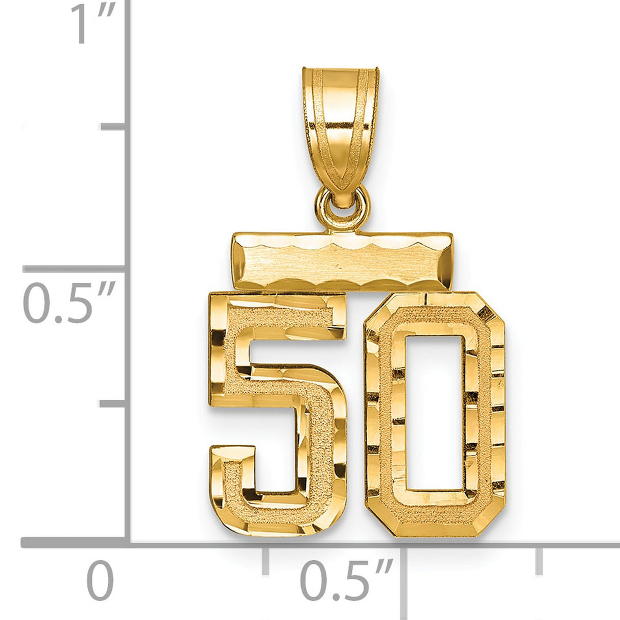 Small Brushed Diamond-cut Number 50 Charm Pendant in Real 14k Yellow Gold