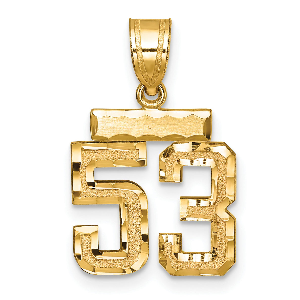 Small Brushed Diamond-cut Number 53 Charm Pendant in Real 14k Yellow Gold