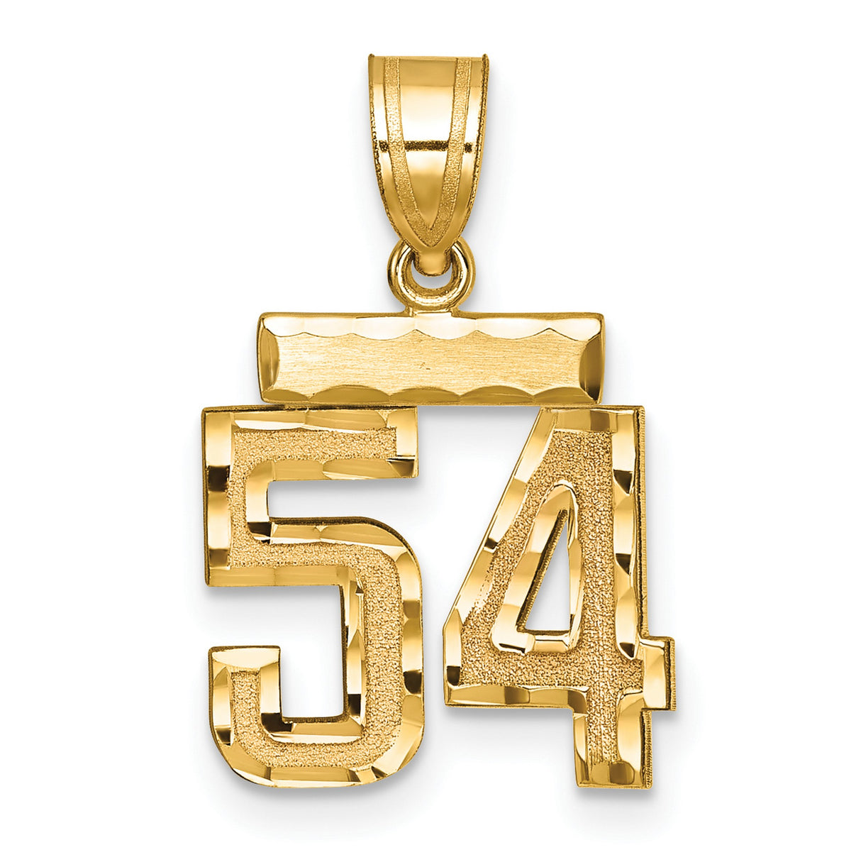 Small Brushed Diamond-cut Number 54 Charm Pendant in Real 14k Yellow Gold