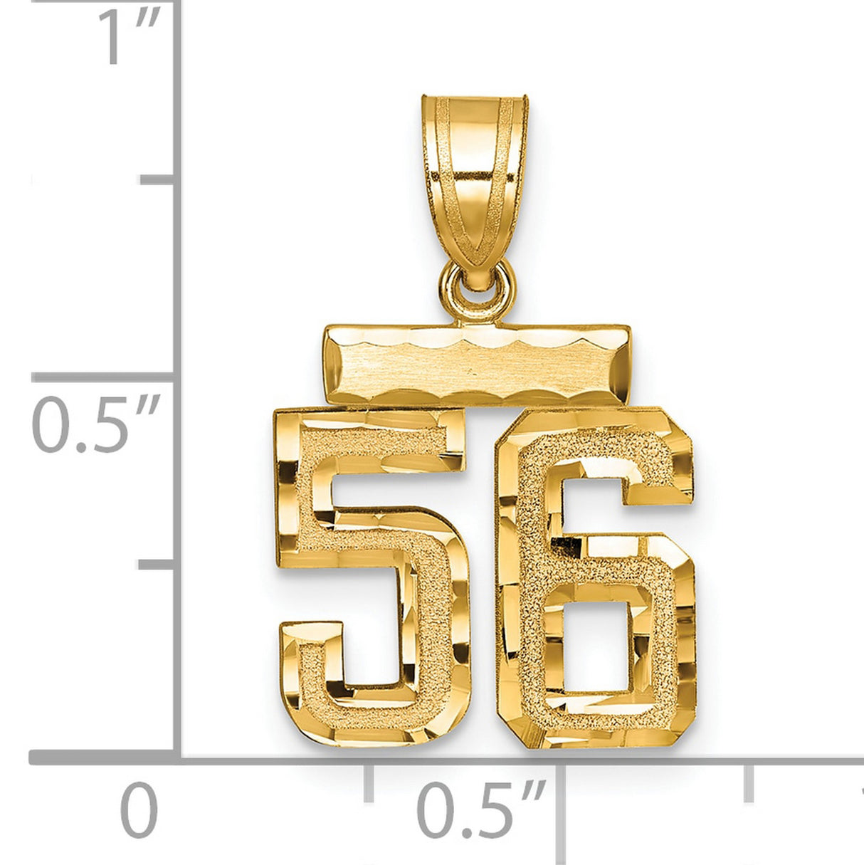 Small Brushed Diamond-cut Number 56 Charm Pendant in Real 14k Yellow Gold