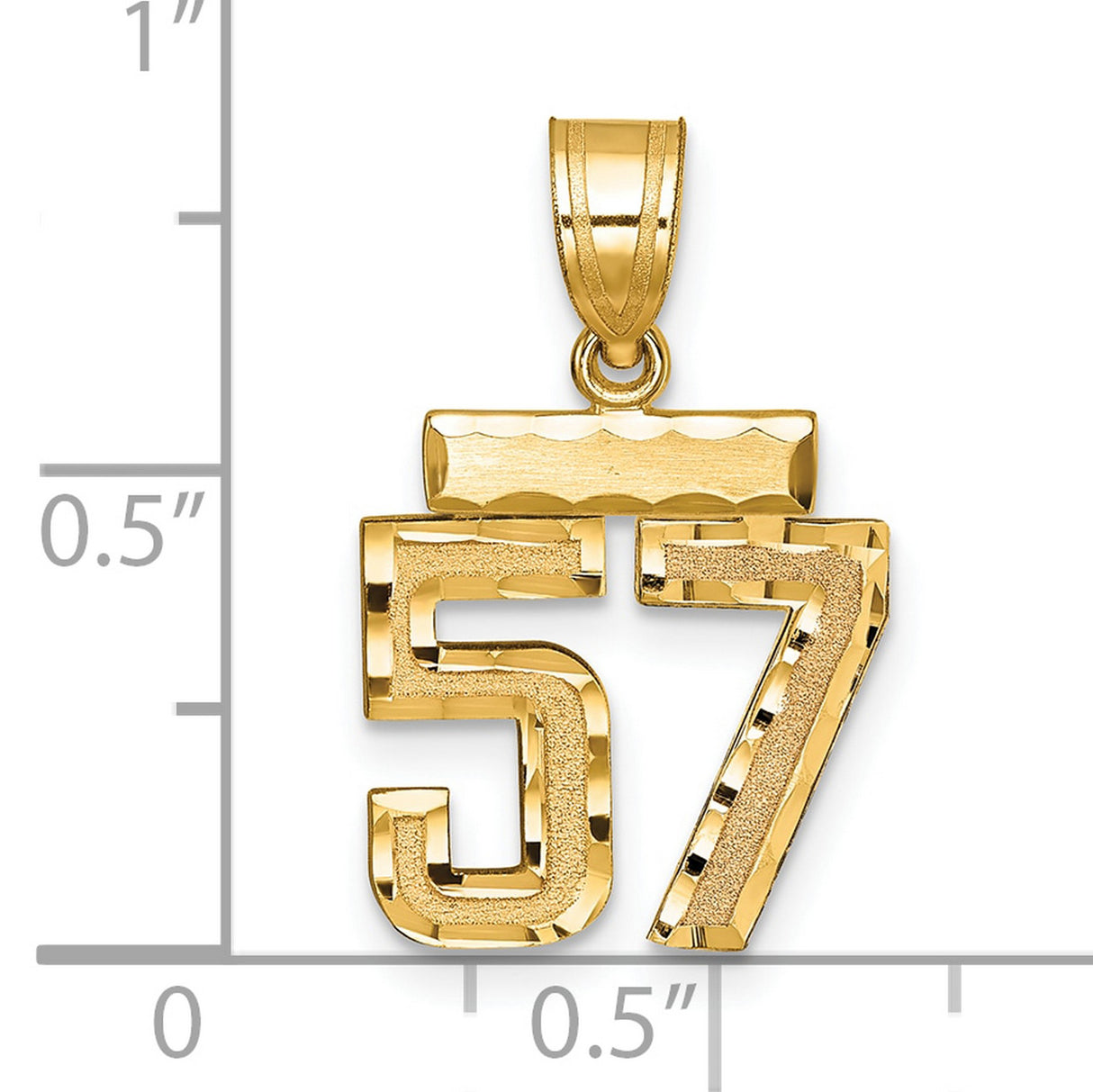 Small Brushed Diamond-cut Number 57 Charm Pendant in Real 14k Yellow Gold