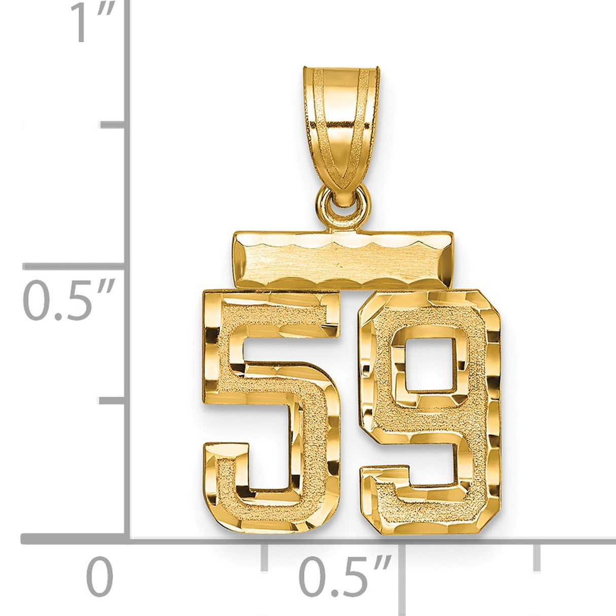 Small Brushed Diamond-cut Number 59 Charm Pendant in Real 14k Yellow Gold