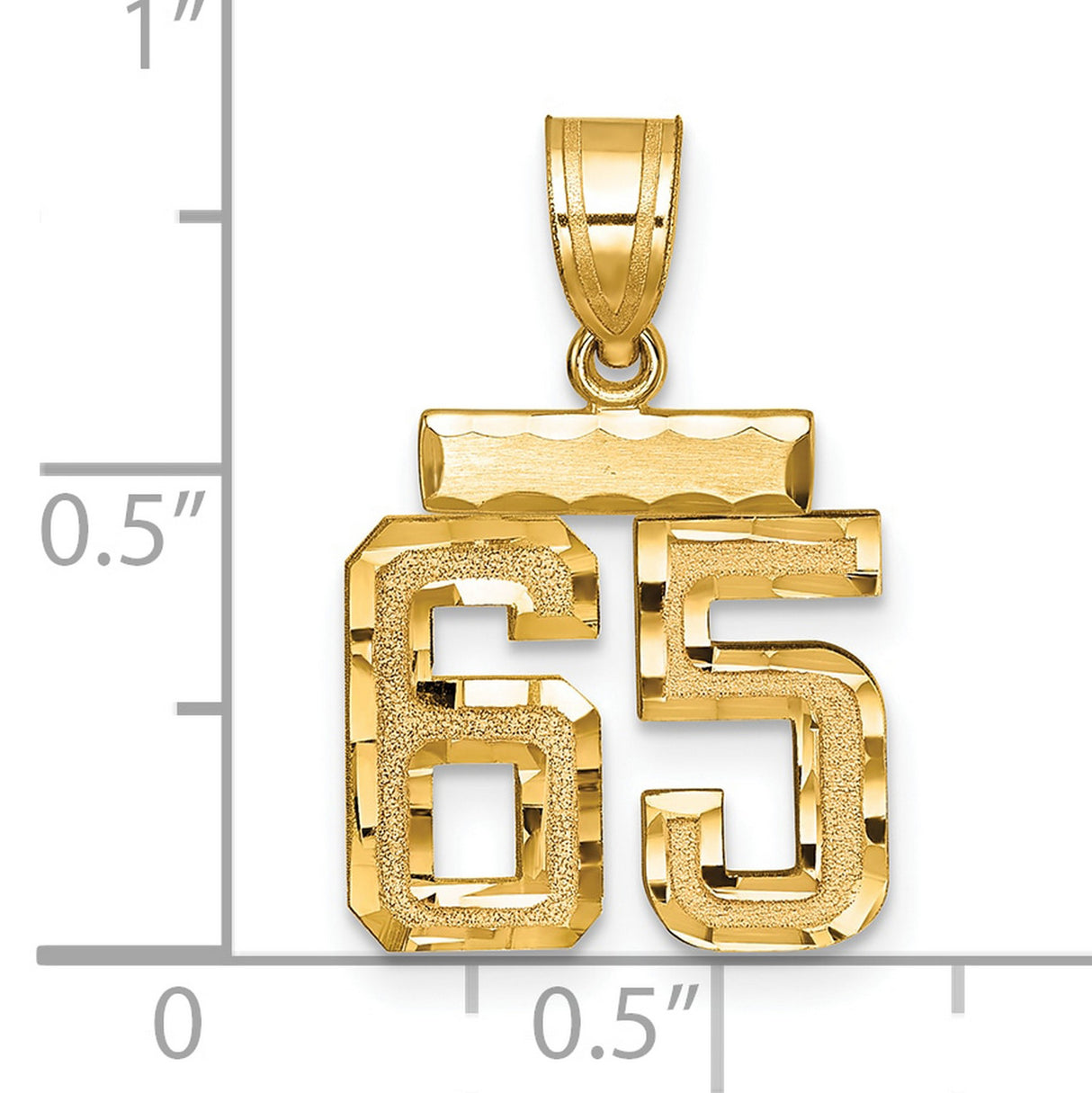 14k Yellow Gold 65 Pendant, Bold Textured Block Number Charm for Men or Unisex Wear