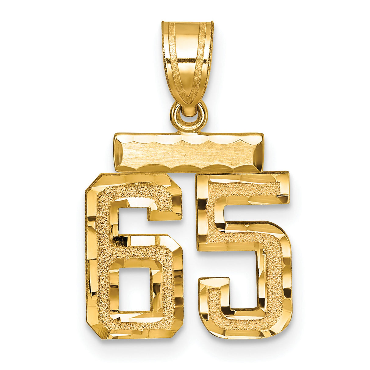 14k Yellow Gold 65 Pendant, Bold Textured Block Number Charm for Men or Unisex Wear