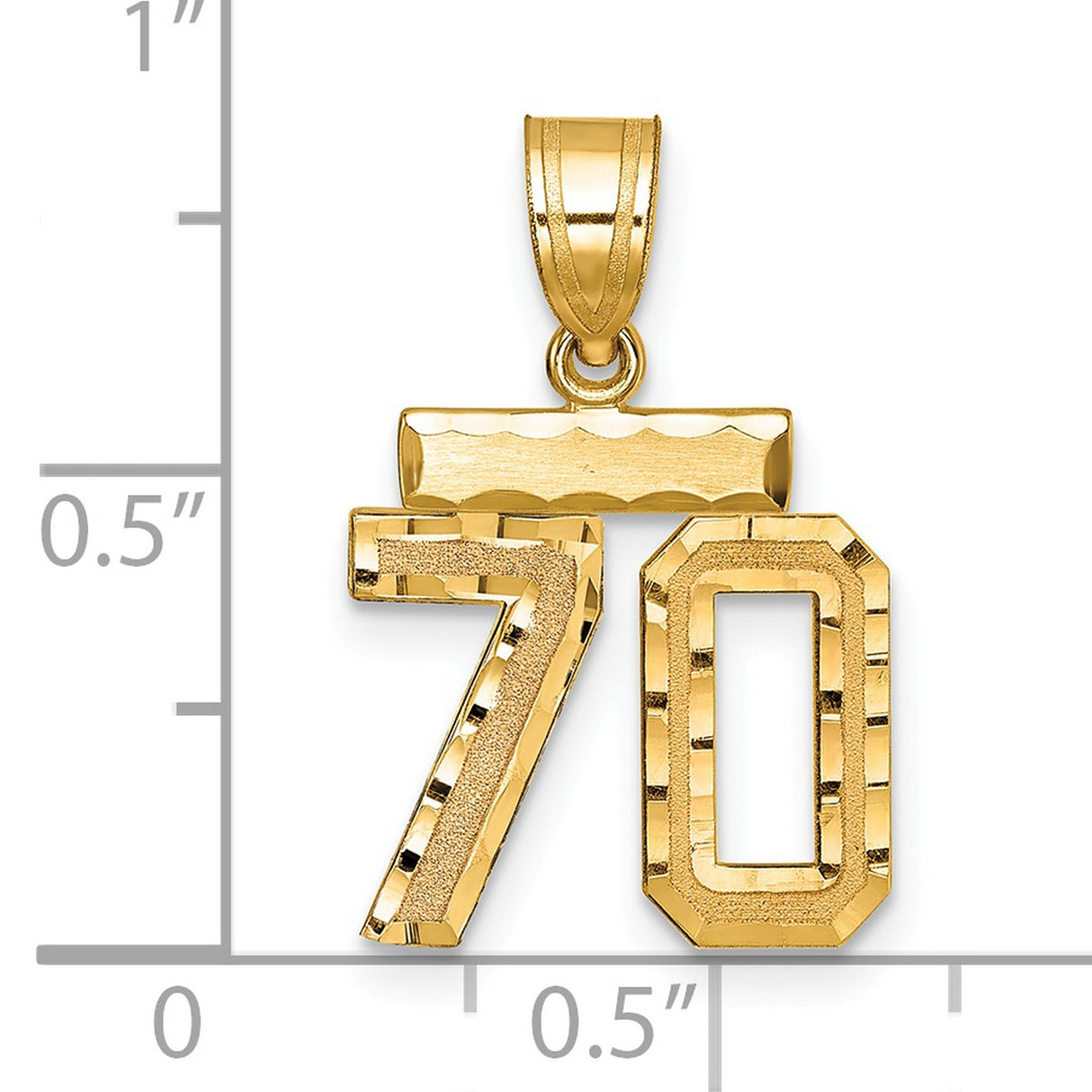 14k Yellow Gold Number 70 Pendant, Polished and Textured Milestone Jewelry